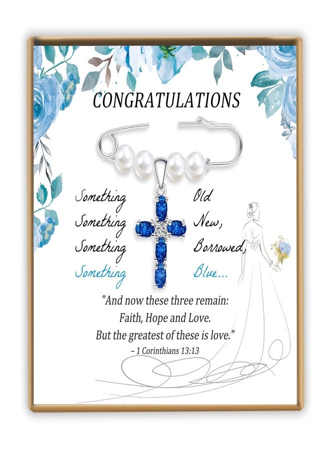 PEALICIOUS Something Blue Gift for Bride, Bridal Shower Gifts from Mom Sister Friend, Blue Bridal Bouquet Charm as Christian Wedding Gifts, Cross Pin Easily Attaches to Bridal Bouquet, Garter, Dress - Image 1
